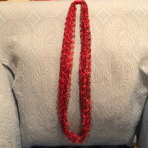 Beautiful red handmade ribbon necklace by local Illinois artist. 15-16” long.
